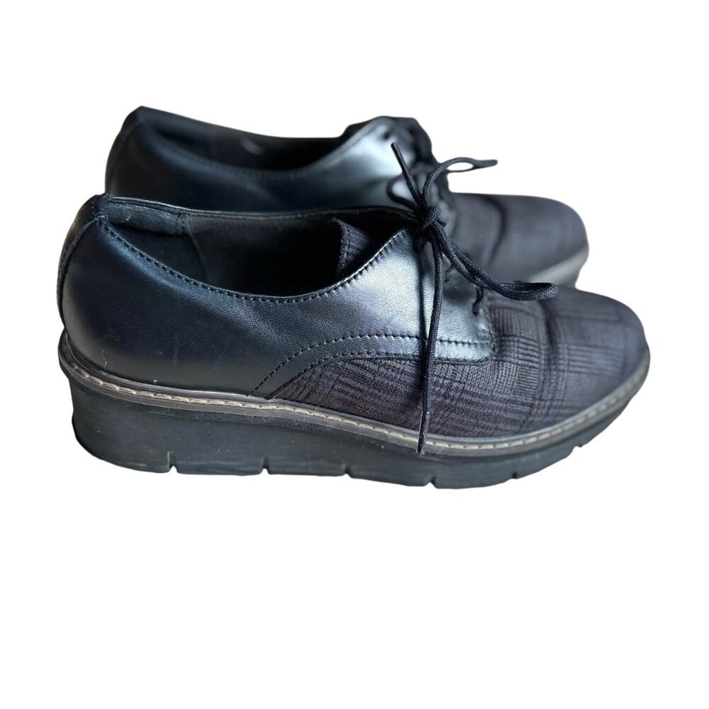 Clarks Wedge Shoes Black and Plaid Sharon Rae Lace-Up Women's Size 7